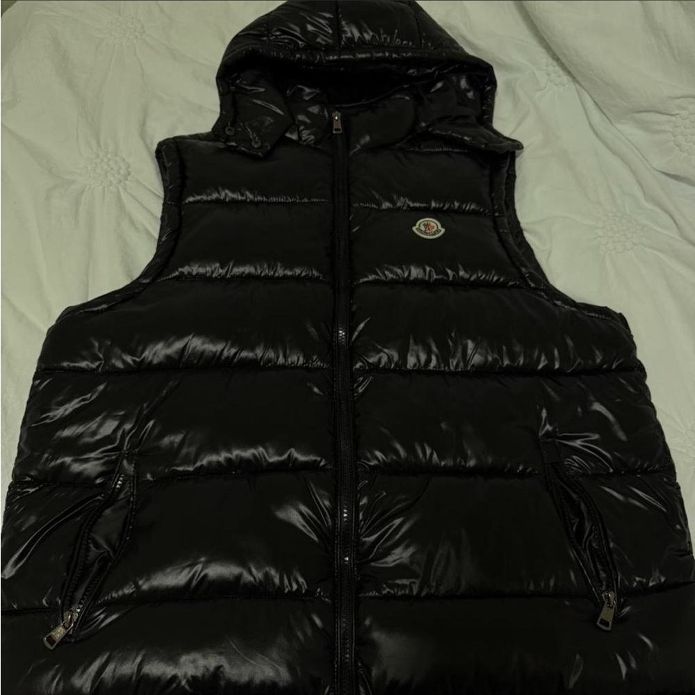 Moncler Shiny Black Quilted Hooded Puffer Vest